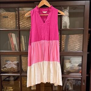 Sleeveless Pink and Cream Dress